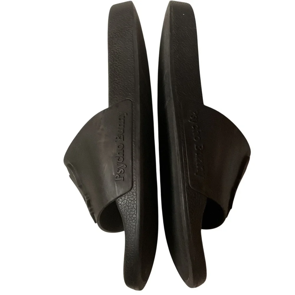 Psycho Bunny Men's Embossed Bunny Logo Casual Loungewear Slides Black Size 10